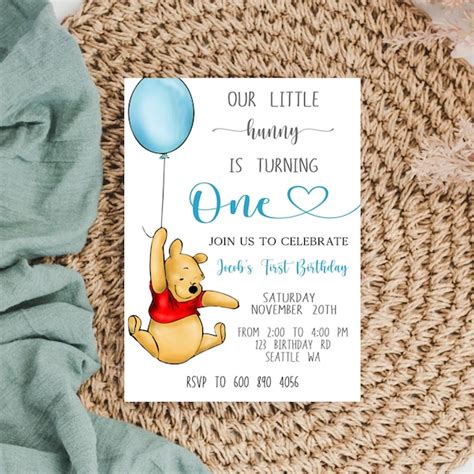 Winnie The Pooh A Little Hunny Is Turning One Invite Etsy