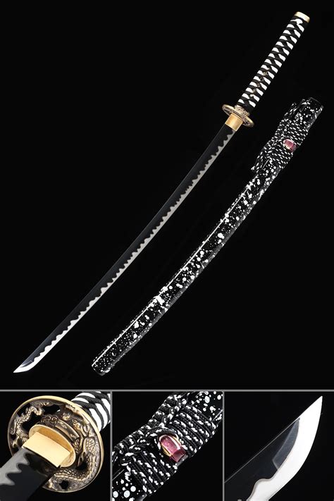 Katana à Lame Noire Épée De Samouraï Japonais Faite à La Main En