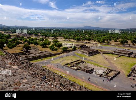Scenic View Of Avenue Of Dead In Teotihuacan Mayan Pyramids Near