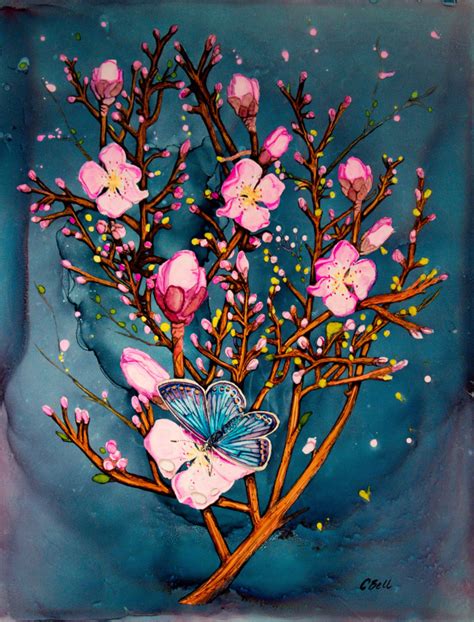 Butterfly On Peach Blossoms Painting