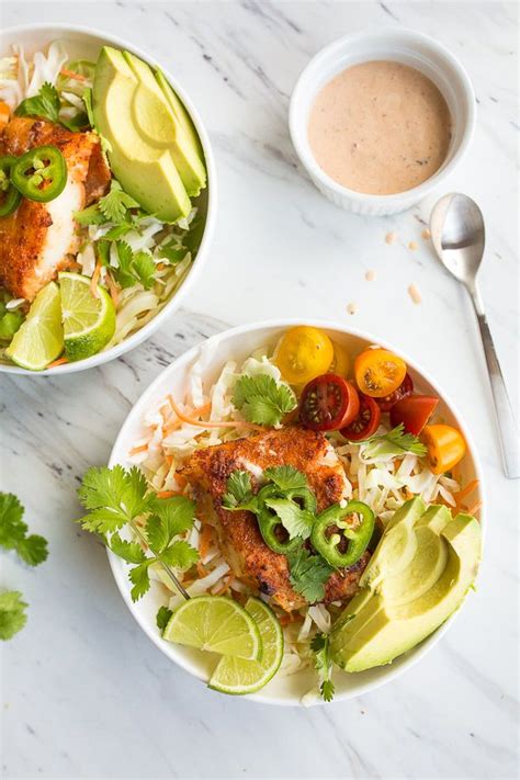 Fish Taco Bowls For Two Easy Baked Cod With A Spicy Slaw And A Spicy