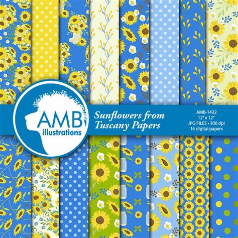 Sunflower Digital Papers Sunflower Papers Floral Papers Etsy