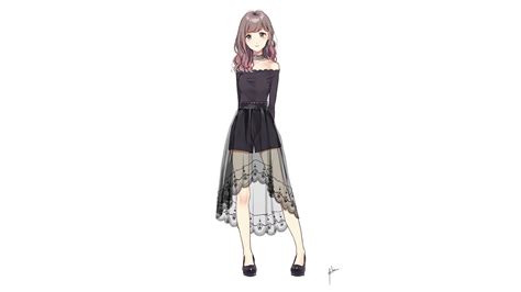 Desktop Wallpaper Cute Anime Girl Black Dress Minimal