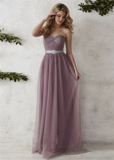 A Line Sweetheart Neck Mauve Ruched Tulle Bridesmaid Dress