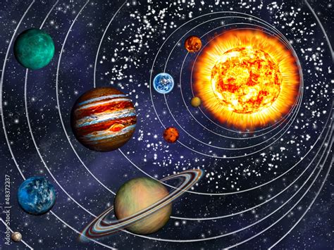 3d Solar System 9 Planets In Their Orbits Stock Illustration Adobe Stock