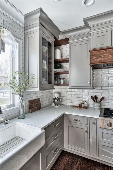 Gray Kitchen Cabinets With White Backsplash Things In The Kitchen