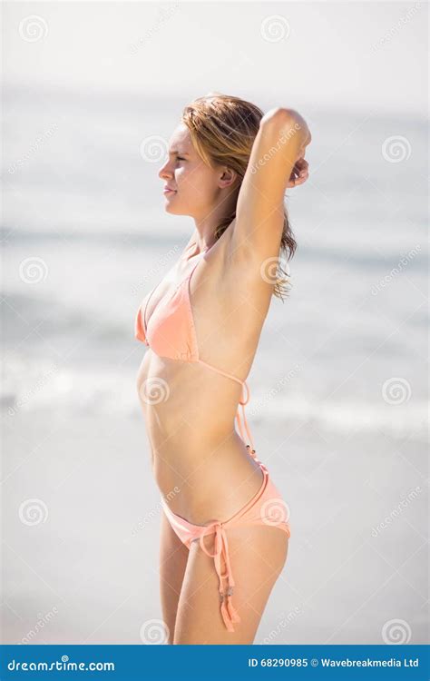 Pretty Woman In Bikini Standing On The Beach Stock Image Image Of Pretty Holidays