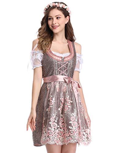 Glorystar Womens German Dirndl Dress 3 Pieces Traditional Bavarian
