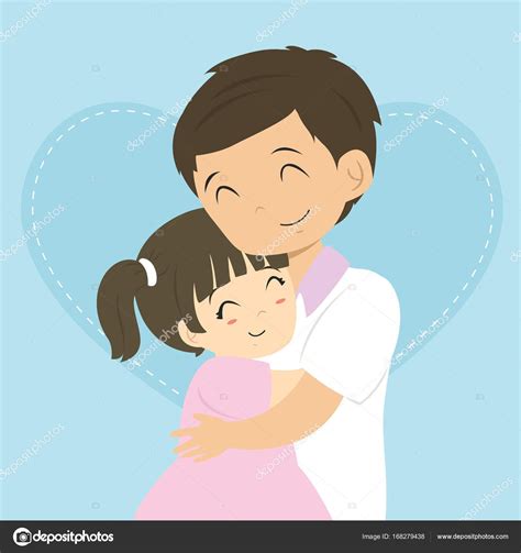 Feliz Padre Y Su Hija Abrazando A Dibujos Animados De Vector
