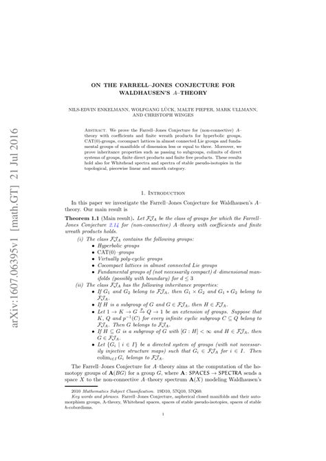 Pdf On The Farrell Jones Conjecture For Waldhausens A Theory