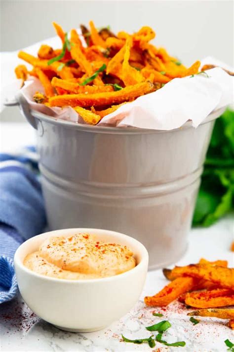 Baked sweet potato fries are much healthier than their fried counterparts; This sweet potato fries dipping sauce is super creamy and ...