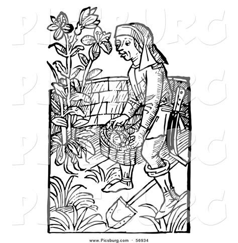 Vector Clip Art Of A Black And White Retro Woodcut Medieval Man