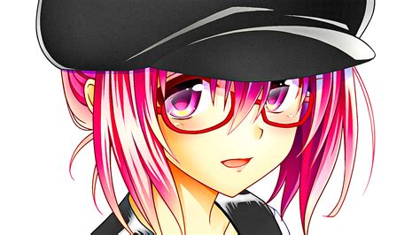 Wallpaper Ilustrasi Gadis Anime Rambut Pendek Kacamata Buka Mulut Melihat Viewer Topi