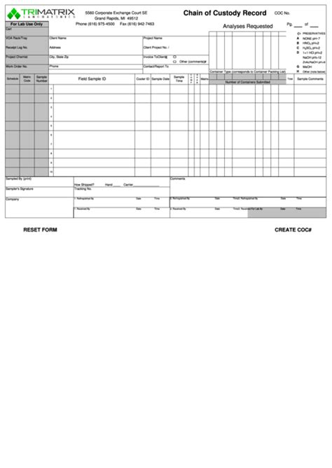 Fillable Chain Of Custody Record Printable Pdf Download
