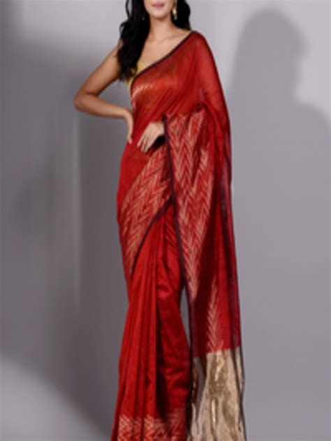 Buy Charukriti Red And Black Woven Design Pure Silk Saree Sarees For