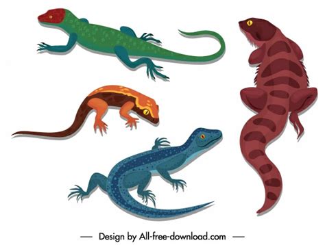 Reptiles Icons Crocodile Gecko Turtle Snake Frog Sketch Vectors Graphic