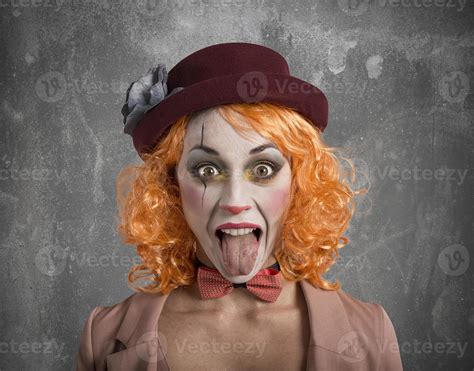 Funny Grimace Clown Girl Girl With Tongue Outside 20557562 Stock Photo