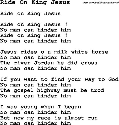 Negro Spiritual/Slave Song Lyrics for Ride On King Jesus