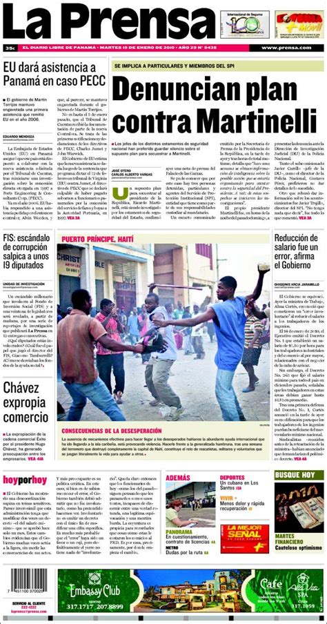 Periódico La Prensa Panamá Periódicos de Panamá Edición de martes de enero de