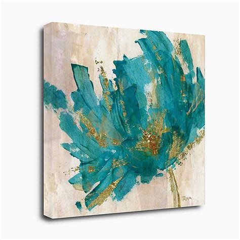 Gold And Turquoise Flower Giclee Canvas Art Print Abstrakt Leinwand