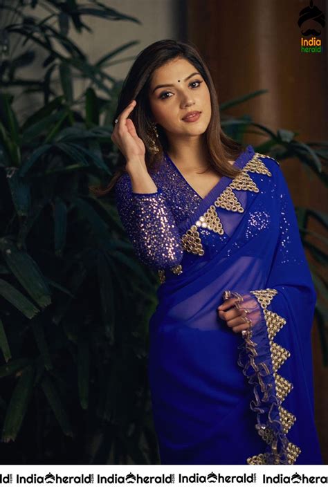 Mehreen Pirzada Latest Cute Blue Saree Photos Stills