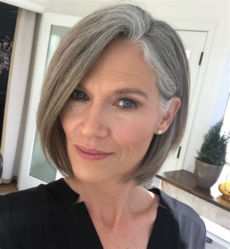 Brown Gray A Line Bob Chin Length Hair Gorgeous Gray Hair Hair Styles