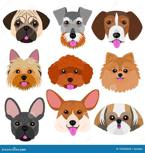 Small Dog Face Set With Tongue Out Stock Vector Illustration Of