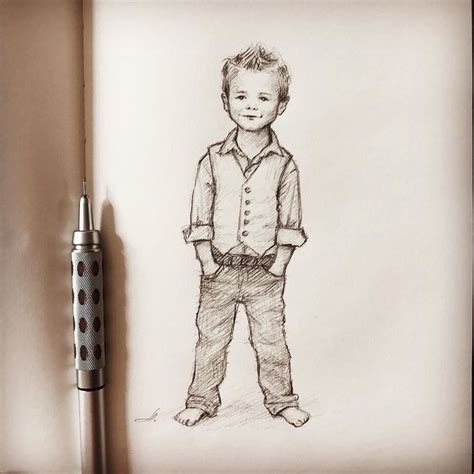 Little Boy Drawing Quick Sketch Kiddrawing Kidsillustration