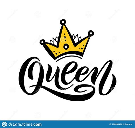 Queen Word With Crown Hand Lettering Text Vector Illustration Stock