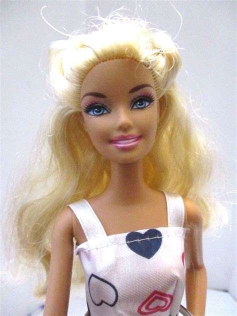 Barbie Doll Long Curly Blonde Hair New White Dress With Hearts And Pink