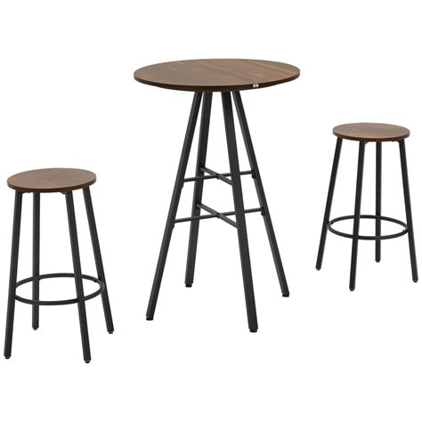 Homcom Industrial 3 Piece Bar Table Set With Bar Table And Stools The