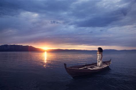 Wallpaper Sunlight Boat Women Model Portrait Sunset Sea Bay