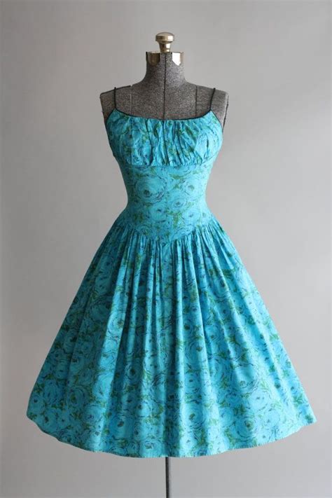 vintage 1950s dress 50s cotton dress turquoise floral sun etsy vintage 1950s dresses