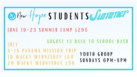 New Hope Students Announces Summer Events — New Hope Church