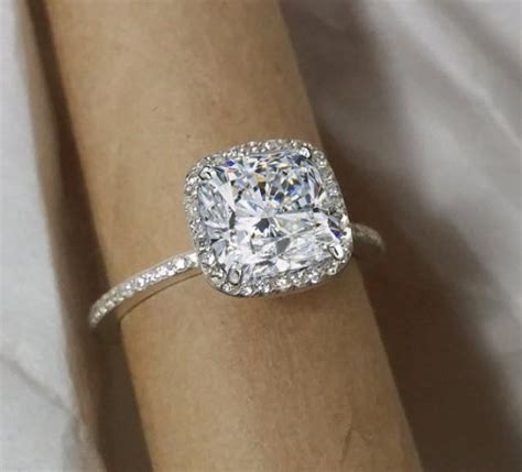 Cushion Cut Diamond Halo Engagement Ring Charles Colvard Forever