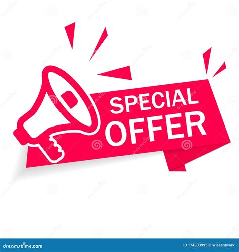 Red Banner Special Offer with Megaphone on White Background. Ribbon of