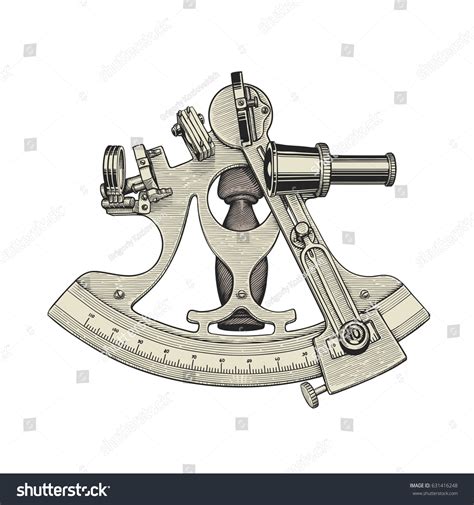 sextant vintage style vector engraving illustration stock vector