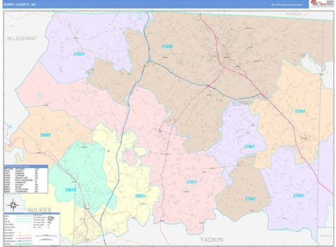 Surry County Nc Wall Map Color Cast Style By Marketmaps