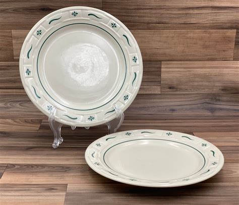 vintage-longaberger-pottery-dinner-plates-woven-traditions-heritage-green-set-of-2