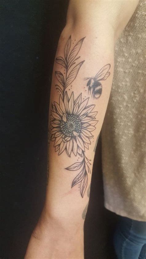 Sunflower And Bee Tattoo Forearm Tattoo