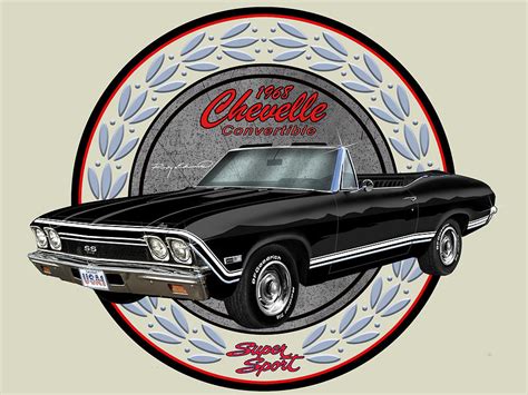 1968 Chevelle Convertible Black Muscle Car Art Drawing By Rudy Edwards
