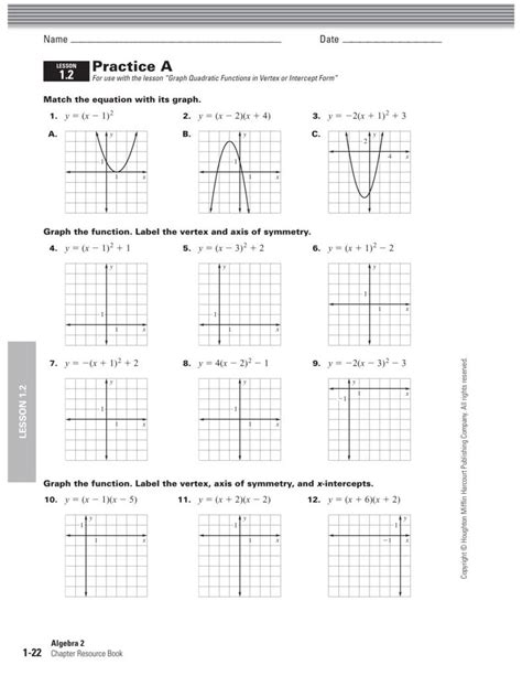 Identifying Quadratic Functions Worksheets