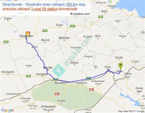 Silopi Şırnak Diyarbakır arası kaç km, saat
