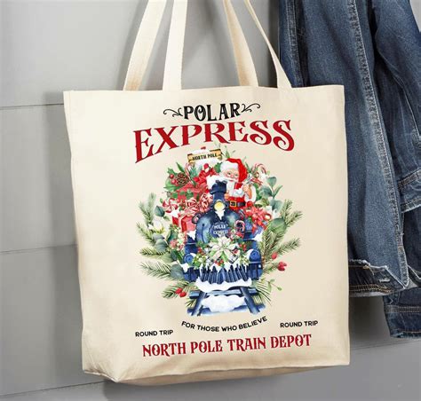 christmas polar express train canvas tote bag sassy belle boutique