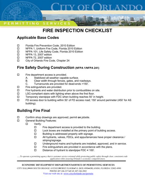 Printable Fire Inspection Checklist Template