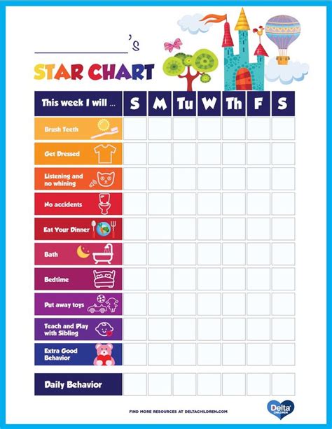 Printable Kids Star Behavior Chart Reward Chart Kids Toddler Reward