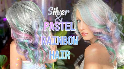 Silver And Pastel Rainbow Hair Tutorial At Home Youtube