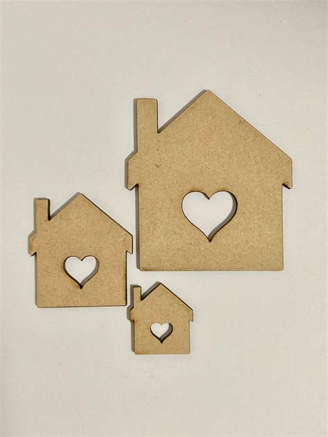 House With Heart Mdf Shapes Craft Shapes Wooden Blanks Etsy