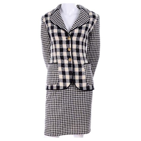 Emanuel Ungaro Vintage Black Plaid And Houndstooth Check Wool Skirt And