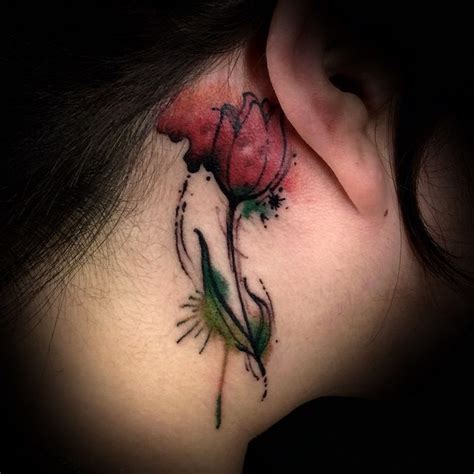 Watercolor Tulip Tattoo Behind Ear Best Tattoo Ideas Gallery